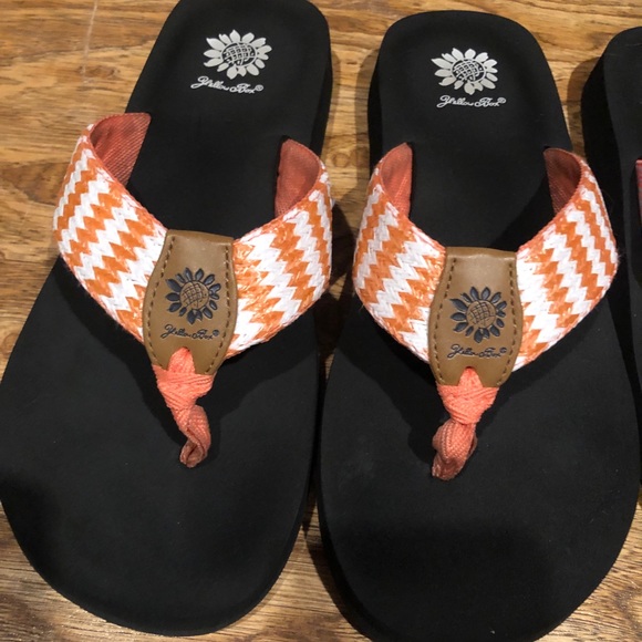 orange yellow box flip flops